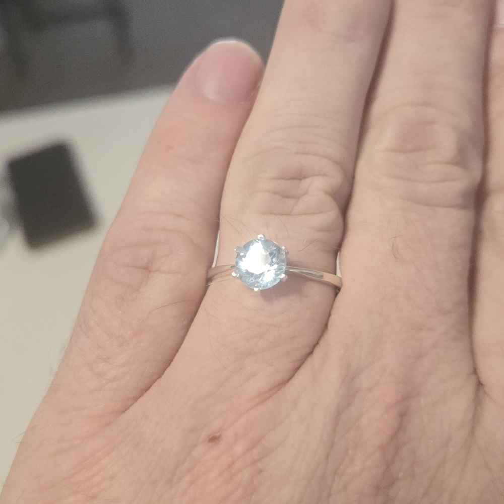 Blue Topaz Solitaire Ring in Sterling Silver – Minimalist Statement Ring - Picture 3 of 8